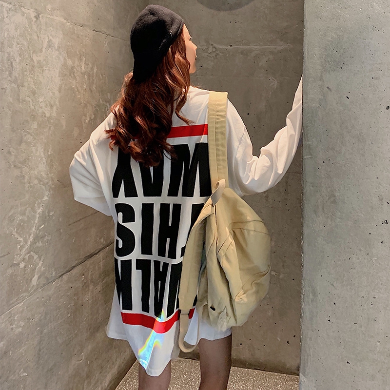 women tshirt loose casual Letter printing oversized long sleeve tshirtdress | BigBuy360 - bigbuy360.vn