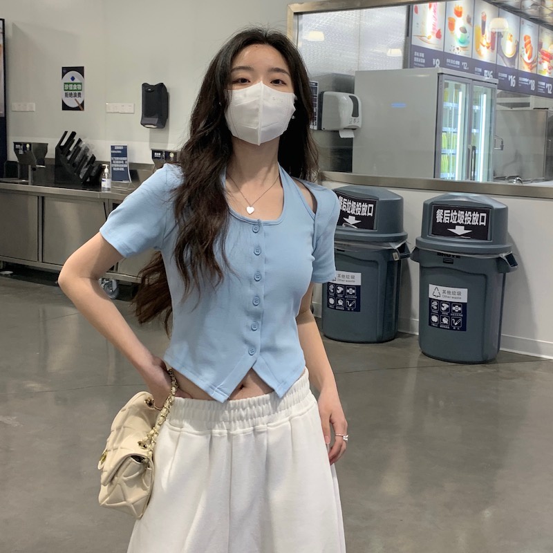 Xiaozhainv Áo Thun Croptop Trễ Vai Tay Ngắn Phong Cách Hàn Quốc Quyến Rũ Dành Cho Nữ