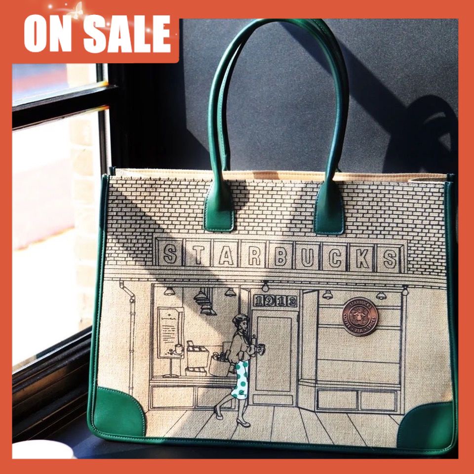 Túi xách canvas đeo 1 bên vai họa tiết Starbucks bộ sưu tập giới hạn năm 2021 kỷ niệm lần thứ 50 vintage sức chứa lớn