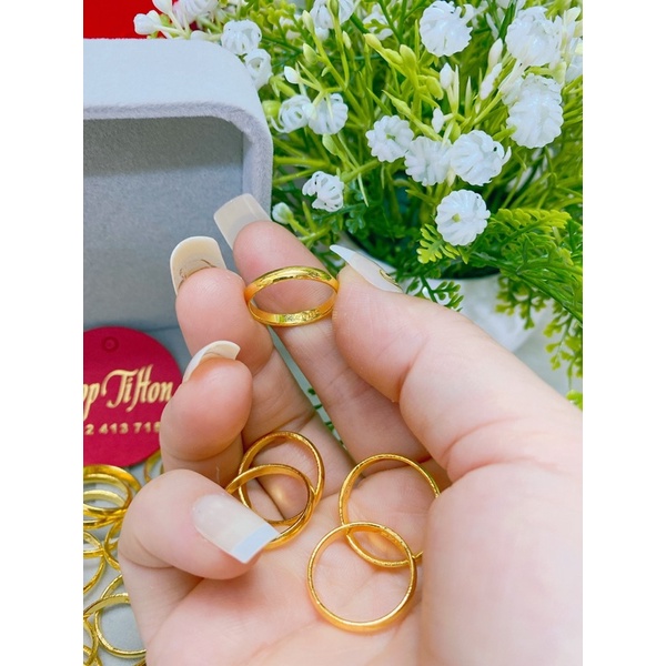 Nhẫn trơn 5 phân dát vàng 24 xi cao cấp mẫu mới siêu bền màu nhẫn có khắc 4 số 9