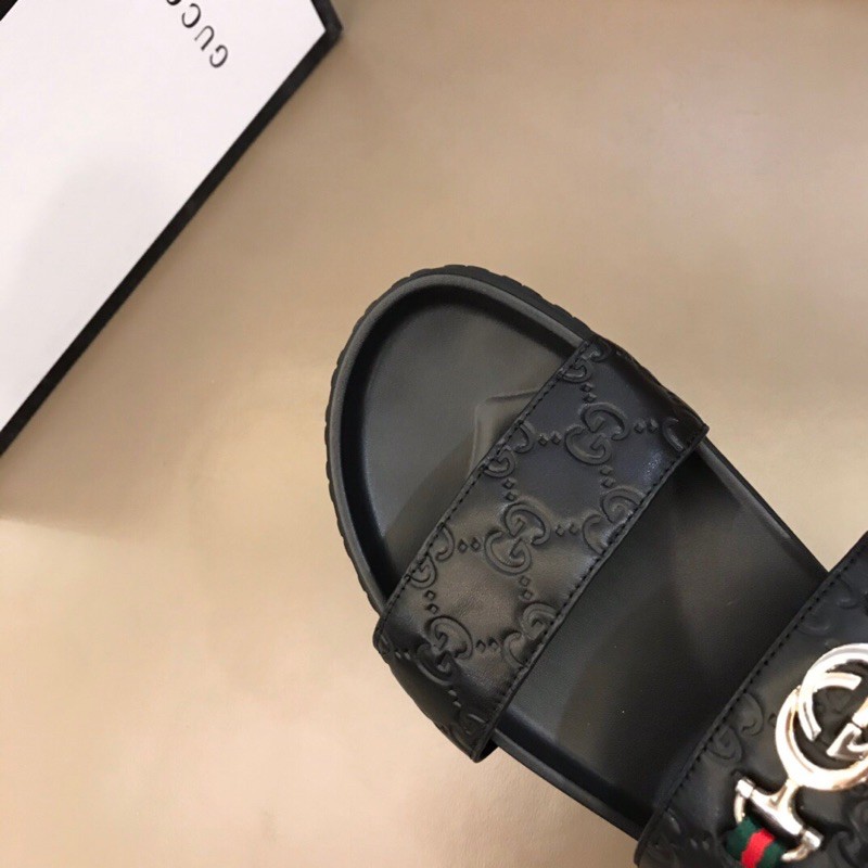 Sandal nam thương hiệu Gucci GG da thật cao cấp thiết kế quai logo độc đáo