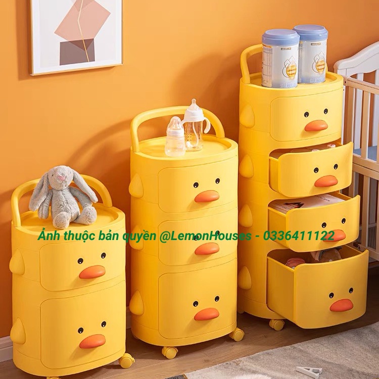 Kệ 2 tầng, kệ 3 tầng hình Vịt vàng vuông siêu đáng yêu, chất liệu nhựa cứng an toàn