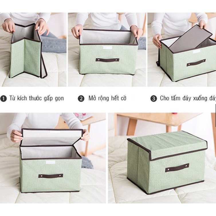 2 Túi Hộp đựng Quần áo Đồ Lót đồ chơi bằng vải Cứng có Nắp.ĐT.Lv