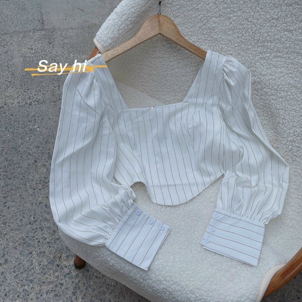 Áo crop cổ vuông navy  KÈM ẢNH THẬT  BAO KIỂM ❌