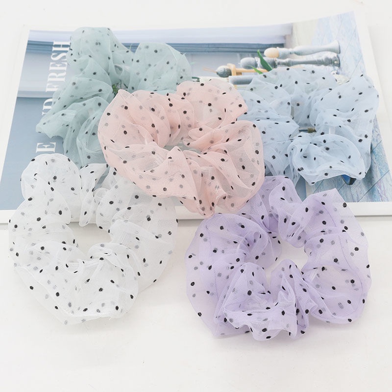 Cột Tóc Vải Scrunchies Chấm Bi Lưới Nhiều Màu Sắc Phong Cách Hàn Quốc - Misu Shop