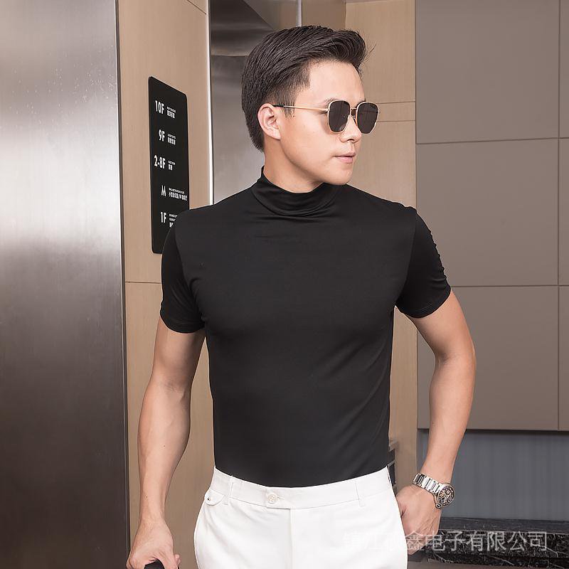 Áo Thun Nam Tay Ngắn Cổ Cao Màu Trơn Vải Cotton Lụa Mát