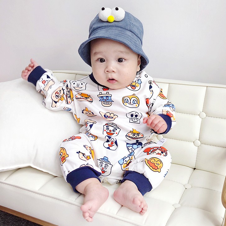 Bộ Áo Liền Quần Cho Bé Tay Dài Vải Cotton Dễ Thương Phong Cách Âu Mỹ Thời Trang Cho Bé