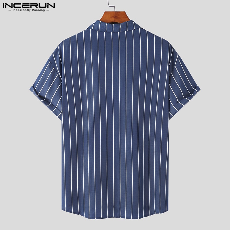 Áo sơ mi INCERUN tay ngắn kẻ sọc thông minh cho nam