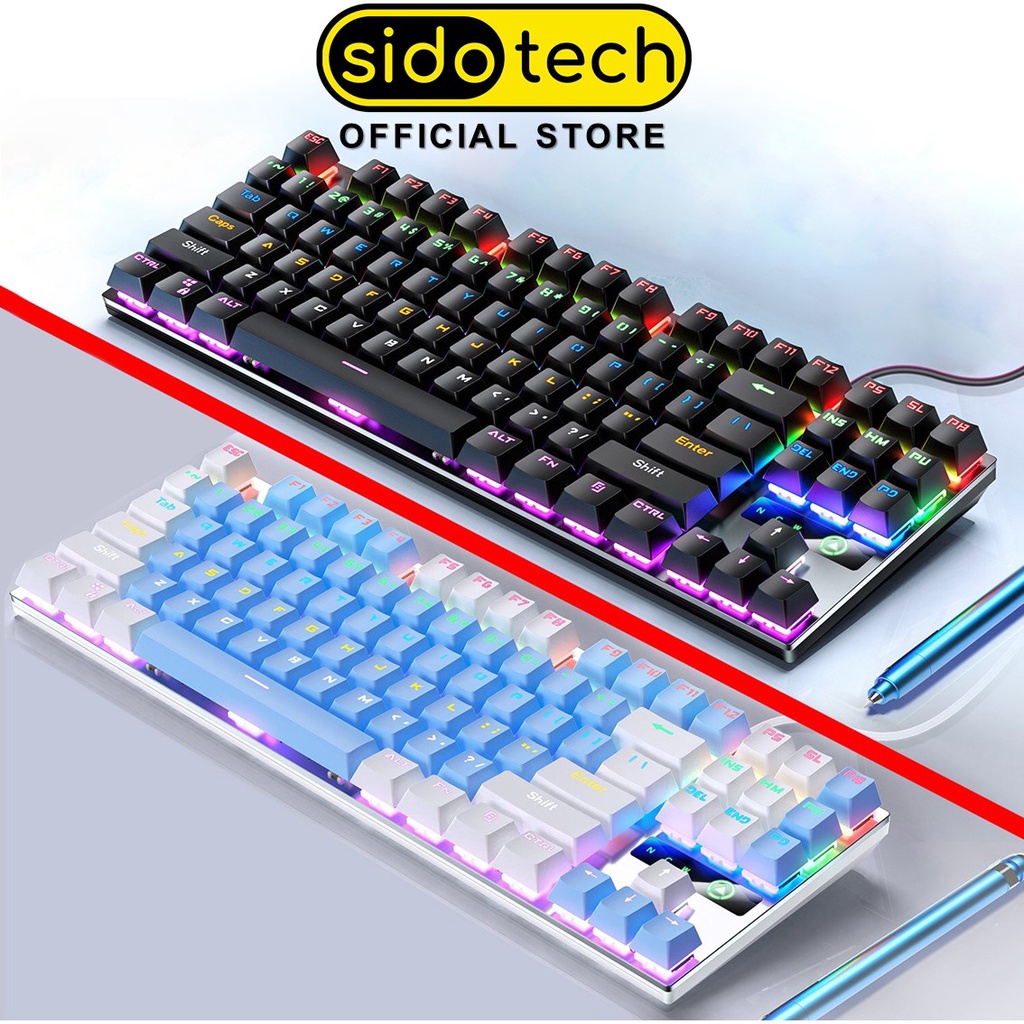 Bàn phím cơ gaming có dây SIDOTECH ZK-3 TKL 87 phím blue switch đèn led nhiều chế độ cho máy tính laptop