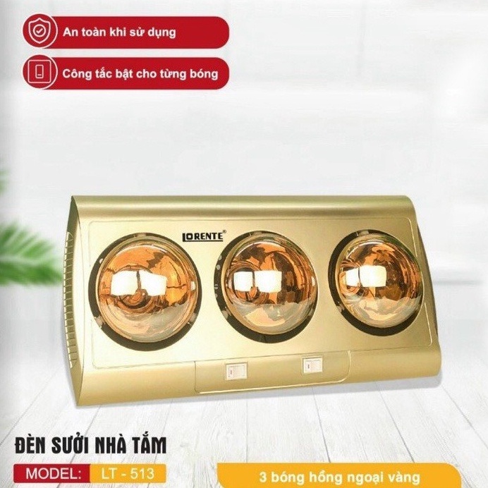 Đèn Sưởi Nhà Tắm LORENTE 2 bóng -3 bóng công suất 825w , Đèn Sưởi Ấm Nhanh, hàng chính hãng ( bh 24 tháng )