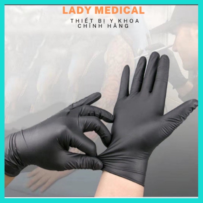 Găng tay y tế Nitrile không bột hộp 50 cái màu đen - Lady Medical