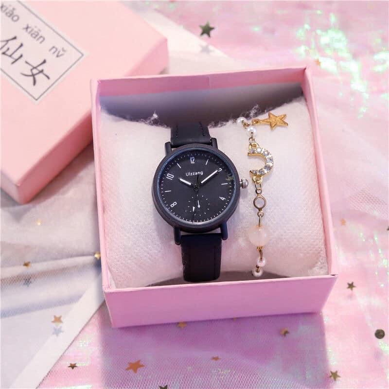 Đồng hồ nữ mặt tròn ulzzang tặng kèm pin, vòng tay