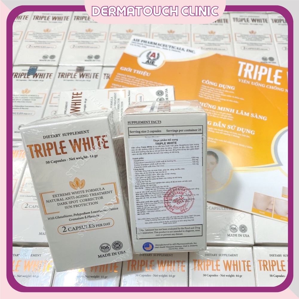 Viên uống Triple White hỗ trợ trắng da, chống nắng, mờ nám, tàn nhang  Chính Hãng Derma Touch