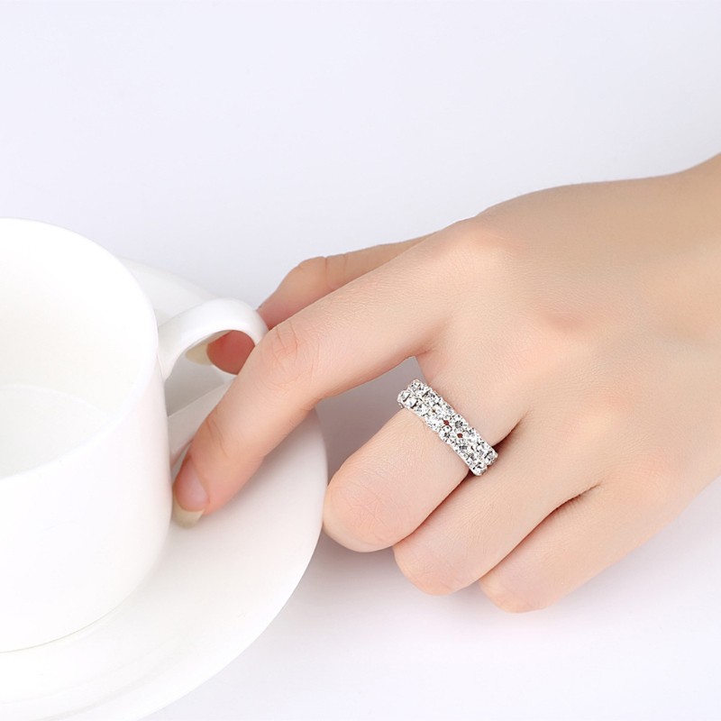 Nhẫn Hợp Kim Dát Pha Lê Màu Bạc Đàn Hồi Thời Trang