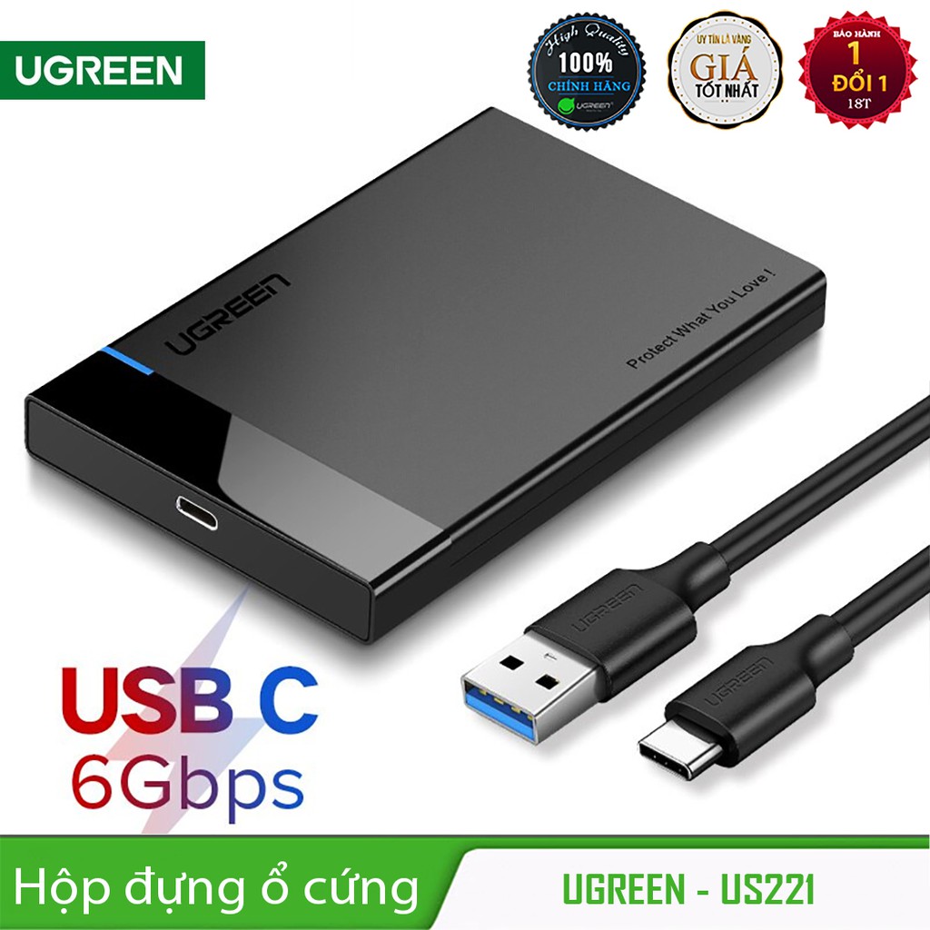 Hộp Đựng Ổ Cứng SATA III 2.5"/3.5" chuẩn USB 3.1 Gen 2 Cao Cấp UGREEN US221 | BigBuy360 - bigbuy360.vn