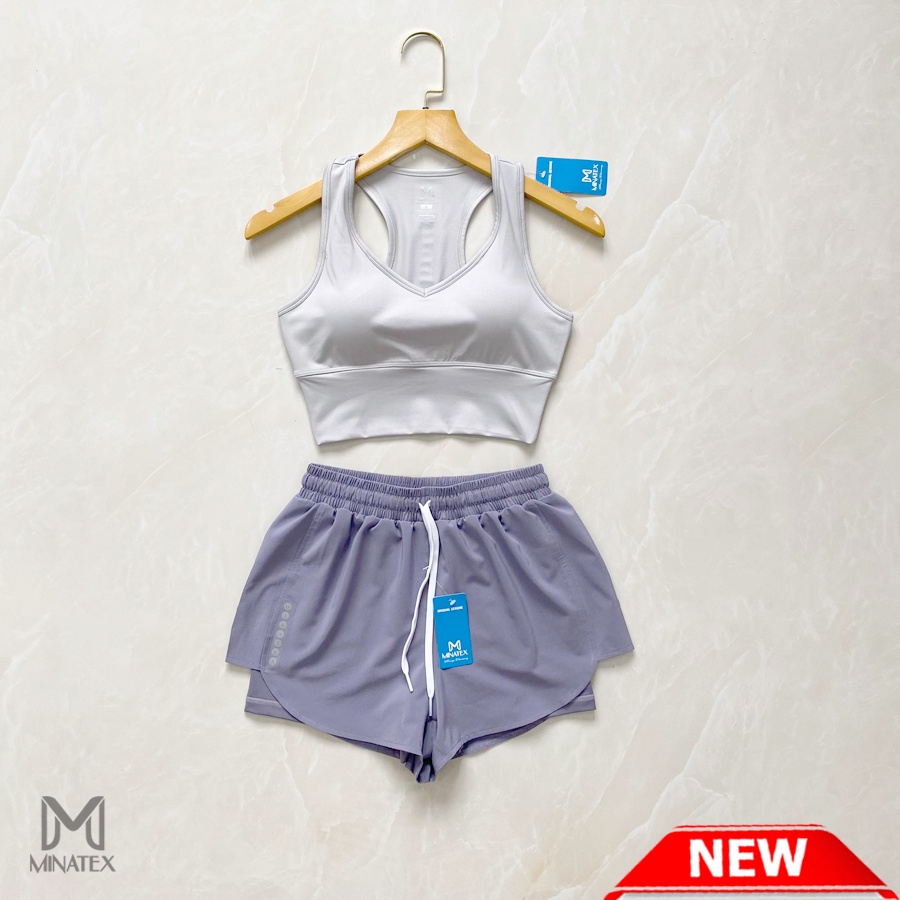 Bộ tập gym yoga cổ tim quần đùi Minatex