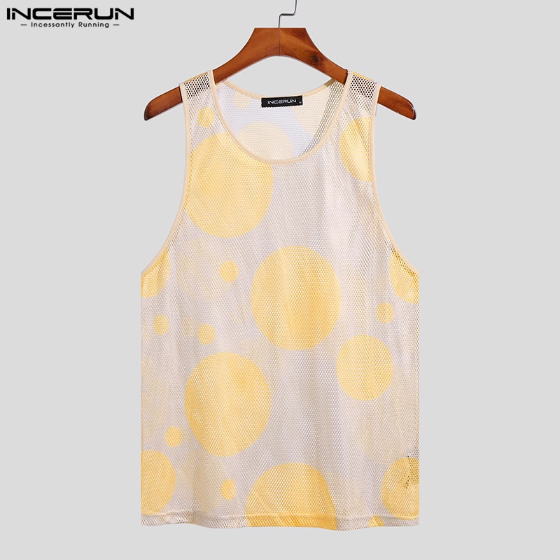INCERUN Áo Tank Top Trong Suốt Không Tay In Họa Tiết Hoa Thời Trang Cho Nam Giới