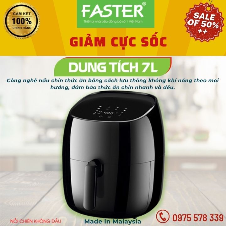 Nồi chiên không dầu Faster 7L -Made in Malaysia- Hàng chính hãng, nồi nướng không dầu