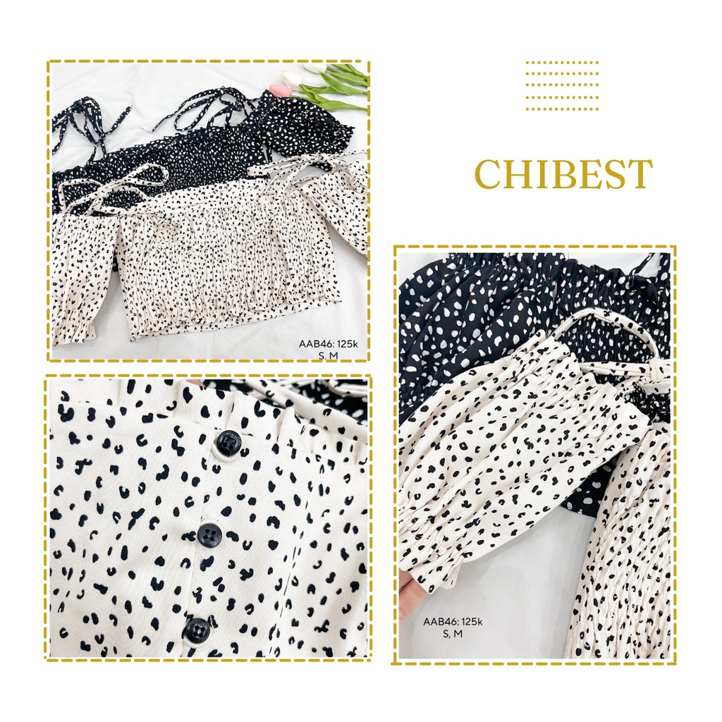 Áo hai dây buộc nơ vai ngắn croptop tay chun trễ vai CHIBEST AAB46