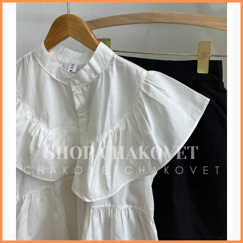 Set đồ nữ sơ mi quần đùi S8234 set babydoll nữ kèm quần, kiểu áo cổ tàu cánh tiên bánh bèo sang chảnh freesize -CHAKOVET