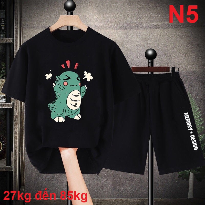 Đồ bộ thun lạnh, Bộ mặc nhà gia đình hình Khủng Long đẹp size 26kg đến 88kg cả nhà cùng mặc