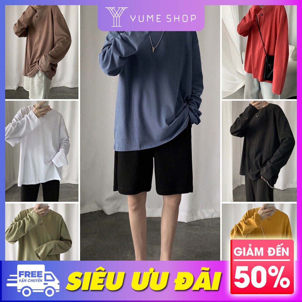 Áo thun trơn tay dài phong cách Hàn Quốc form rộng unisex