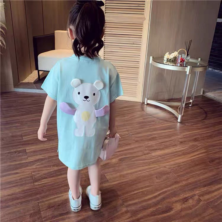 Váy Áo Thun Dài Cho Bé Gái Hình Gấu Phong Cách Hàn Quốc Ken Store
