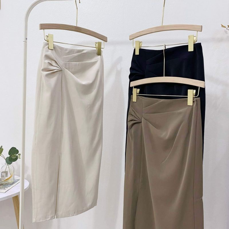 Chân váy dúm eo xẻ trước hàng QCL1