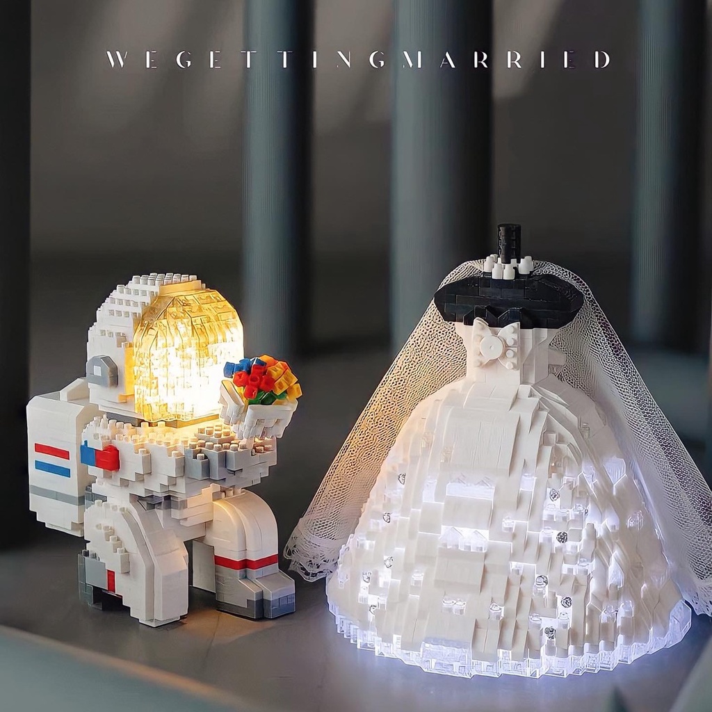 Đồ chơi xếp hình lắp ráp Váy cưới kèm đèn led phát sáng tặng người yêu siu xinh Nanoblocks