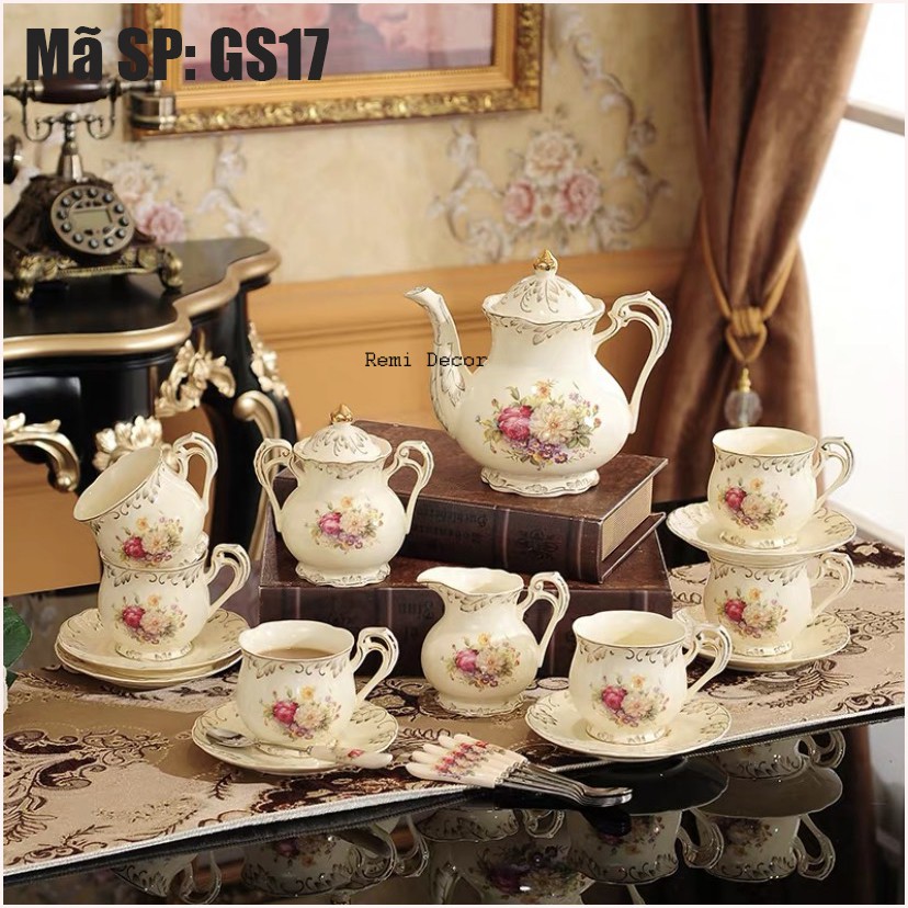 Bộ tách trà hoa nhí vẽ vàng cao cấp - Đồ dùng trà sang trọng - Đẹp y hình ảnh