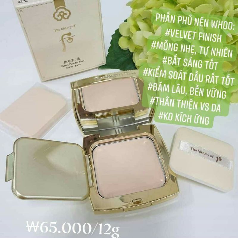 Phấn phủ trang điểm Whoo  Velvet Powder Pact tone 21, 23