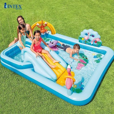 Bể bơi phao cầu trượt xanh có vòi phun mưa INTEX đa dạng mẫu