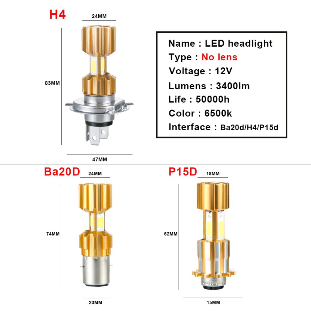 Đèn Pha LED H4 H6 6000k 18w Hi/Lo Cob 2000lm Cho Xe Máy