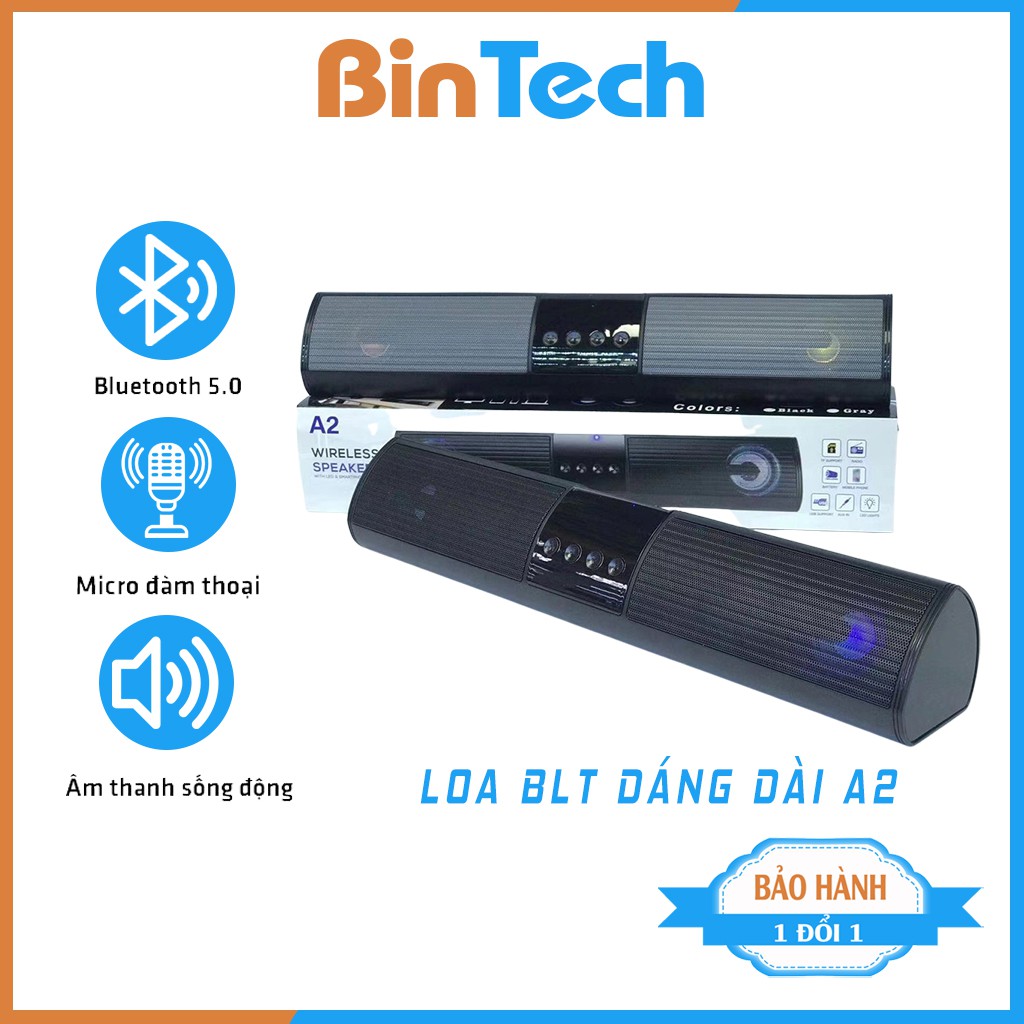 Loa bluetooth speaker A2 dáng dài 2 loa cực đỉnh, kiểu dáng sang trọng hỗ trợ thẻ nhớ, đài FM