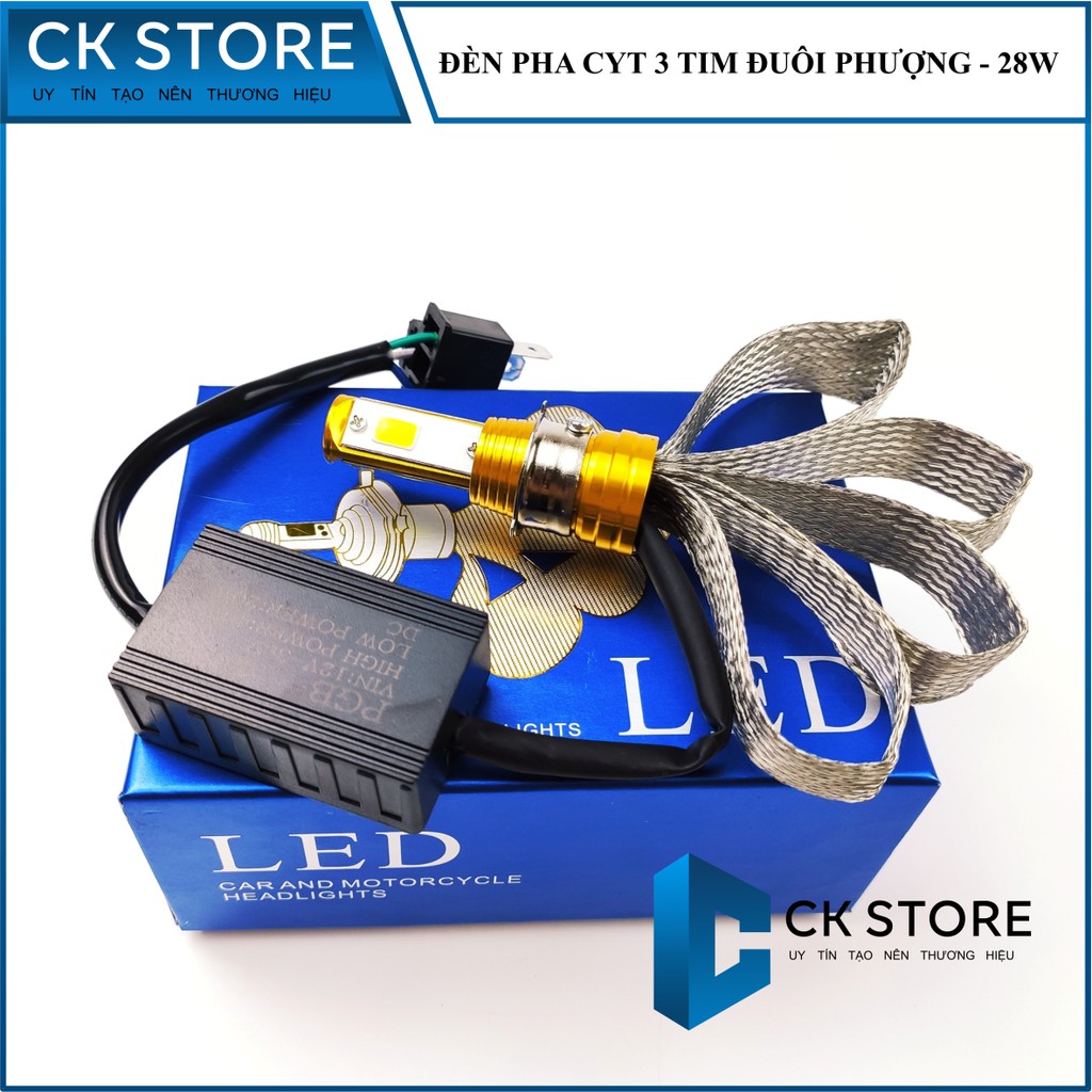 Đèn Pha Led CYT 3 TIM Đuôi Phượng - 28W Siêu Sáng , Gắn các dòng xe số, xe tay ga, xe tay côn, ôtô | CK24 - CKSTORE.VN