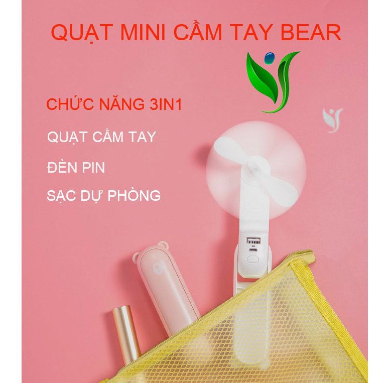 Quạt Mini Cầm Tay Đa Năng Hình Gấu Bear Kiêm Đèn Pin - Sạc Dự Phòng Tiện Dụng Jisulife F8