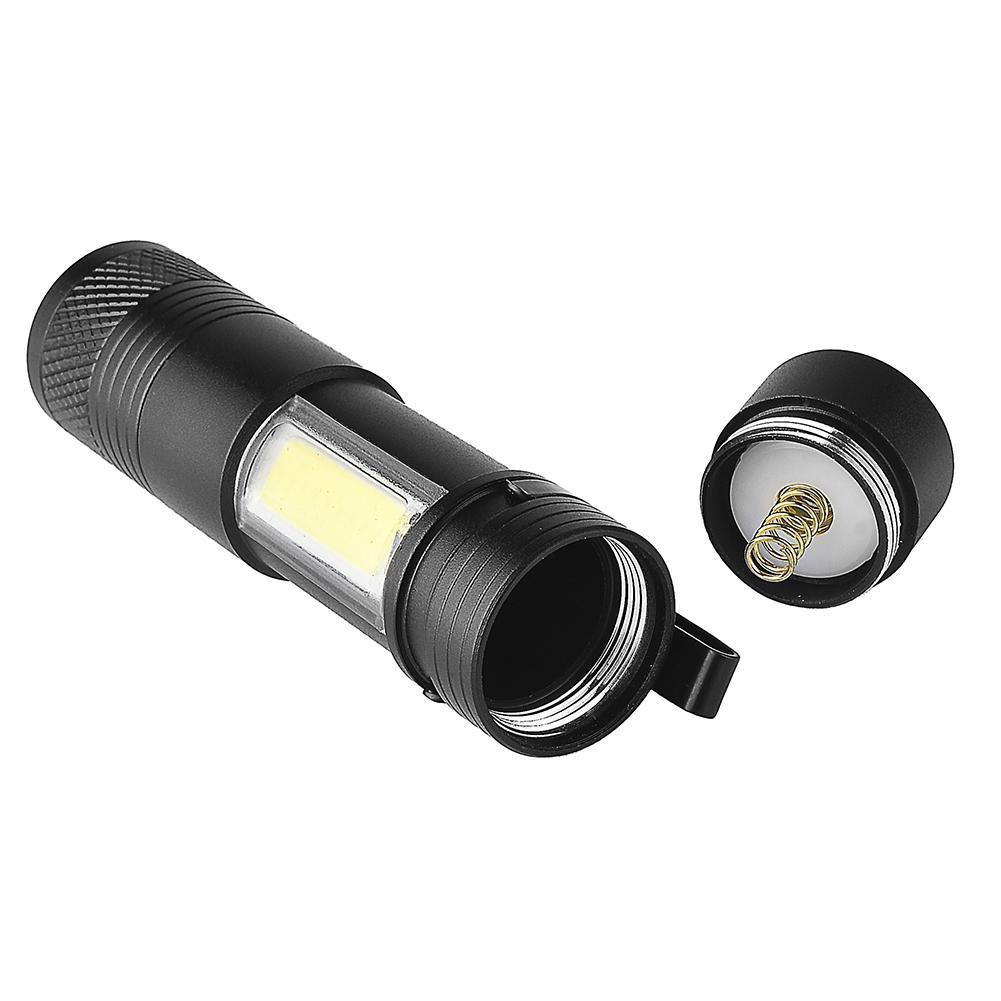 Đèn pin LED mini siêu sáng 1200Lm hai bóng XPE + COB 4 chế độ tiện dụng