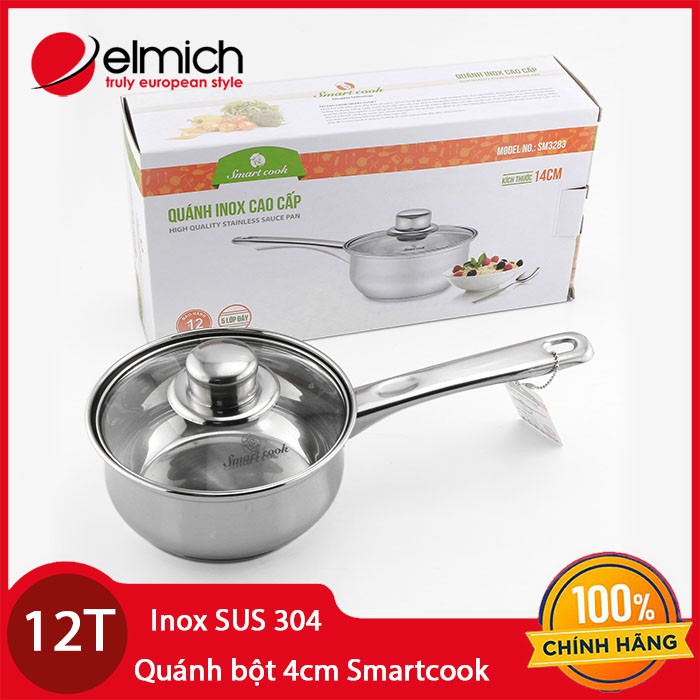 Quánh Inox đường kính 14cm Elmich Smartcook SM3283 vung kính - Hàng chính hãng, bảo hành 12 tháng