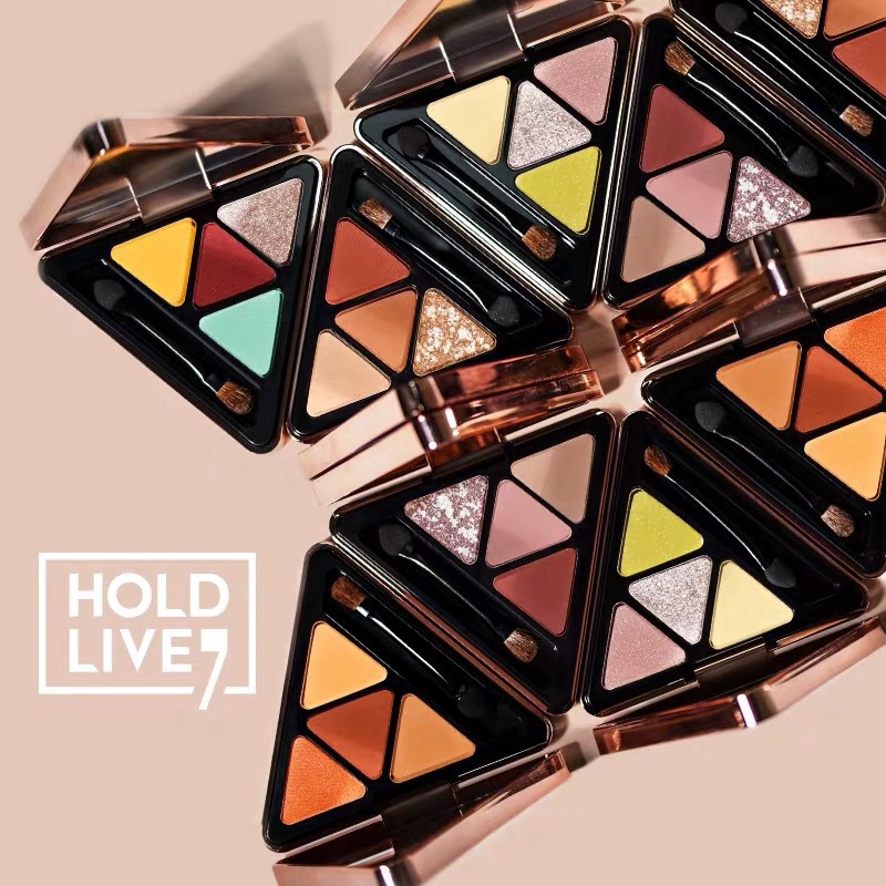 HOLD LIVE Avocado 4 Color Eyeshadow +Brush Unique Beautiful Triangle Eye Shadow Plate Make Up Ready Stock