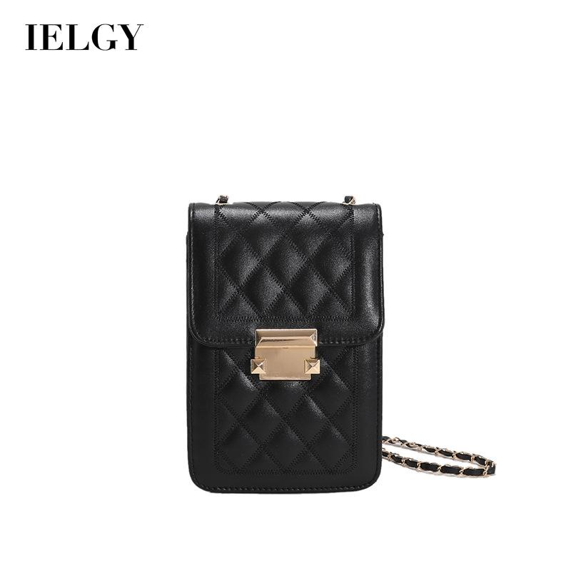 Túi IELGY dáng hộp vuông nhỏ đựng điện thoại di động phối dây xích đeo vai thời trang cho nữ