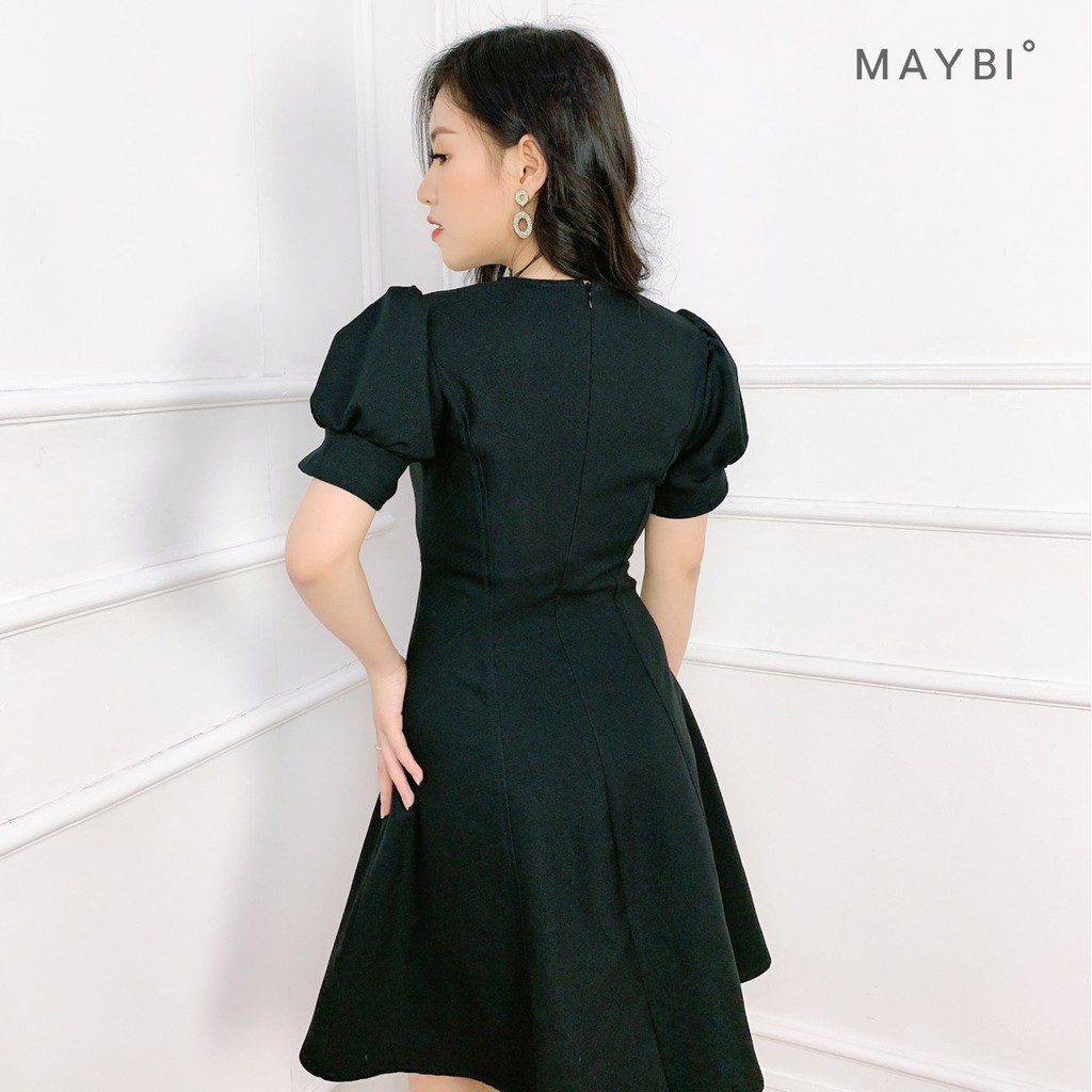 [Mã FAMALLT5 giảm 15% đơn 150k] MAYBI - Đầm ôm A tay nhún đen