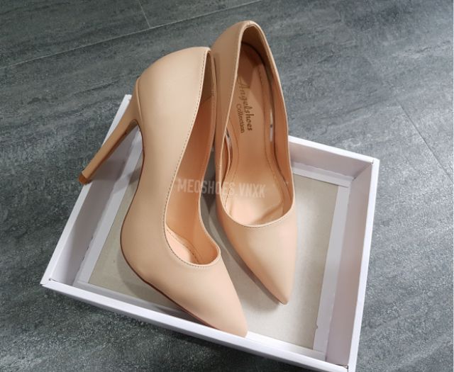 Giày cao gót màu nude da mờ lót da êm cao cấp
