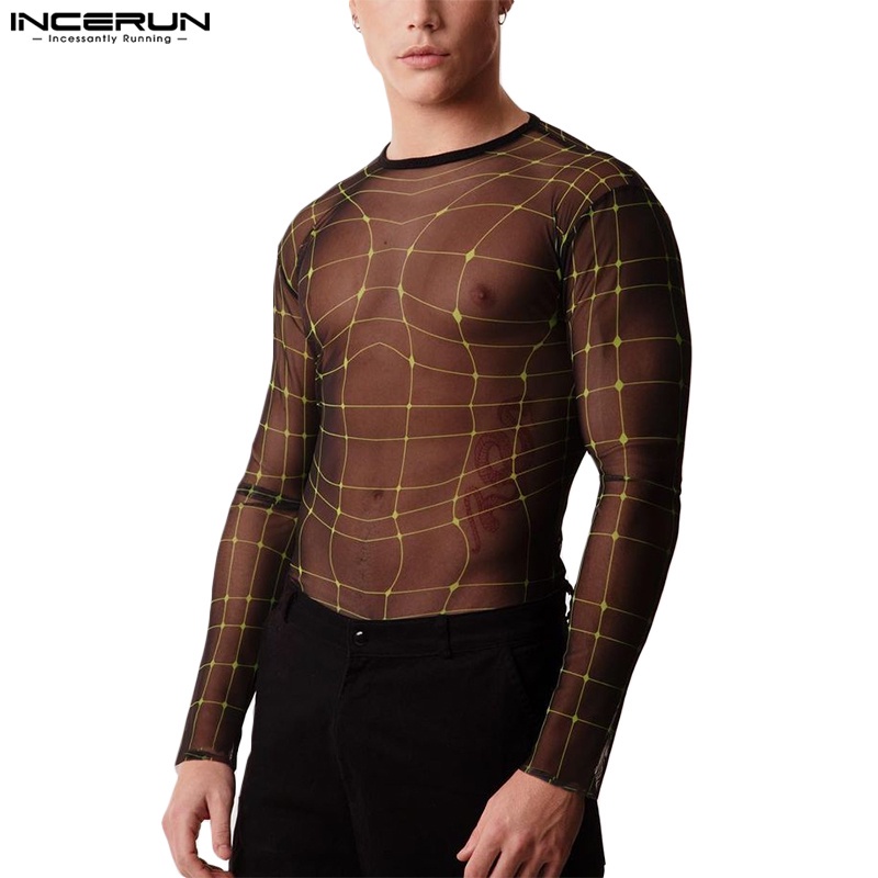 Áo Thun Nam Dài Tay Cổ Tròn Xuyên Thấu INCERUN