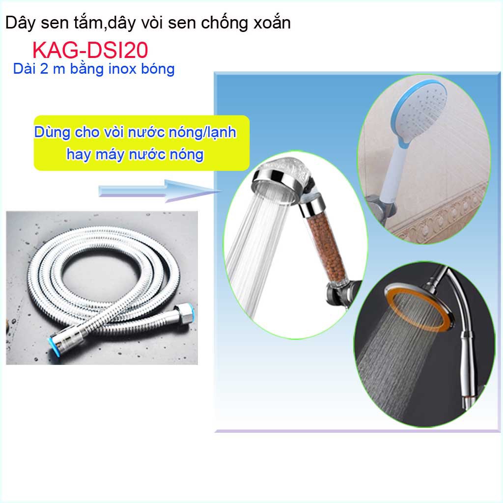 Dây vòi hoa sen 2m- dây vòi xịt vệ sinh 2m chống xoắn KAG-DSI20