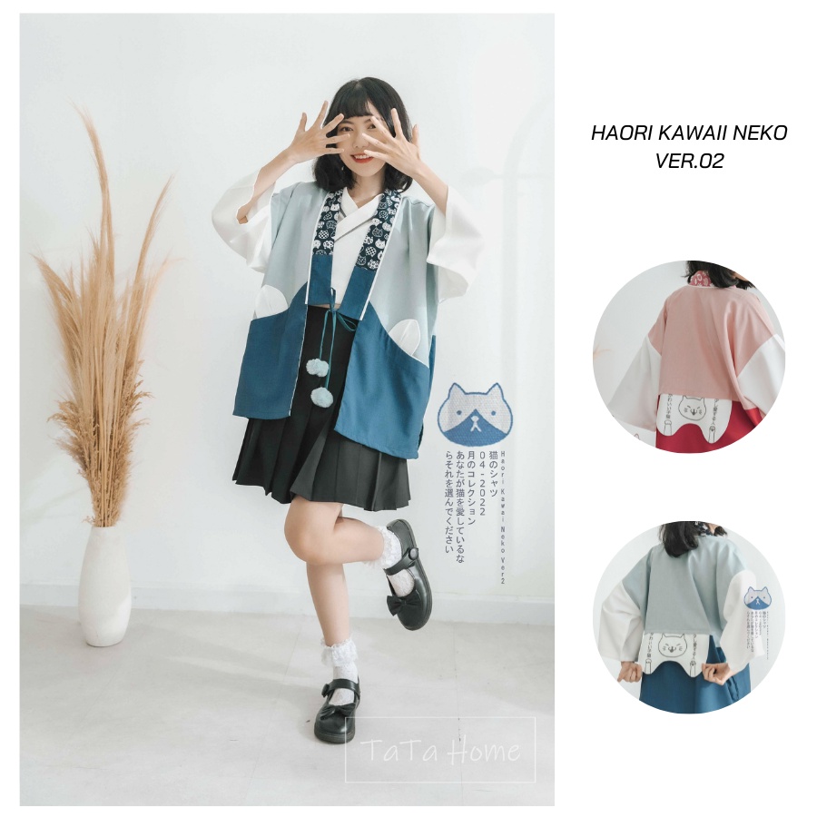 Haori Kawaii 2 TaTa Home - Áo khoác Haori phom rộng phối màu phong cách nhật bản