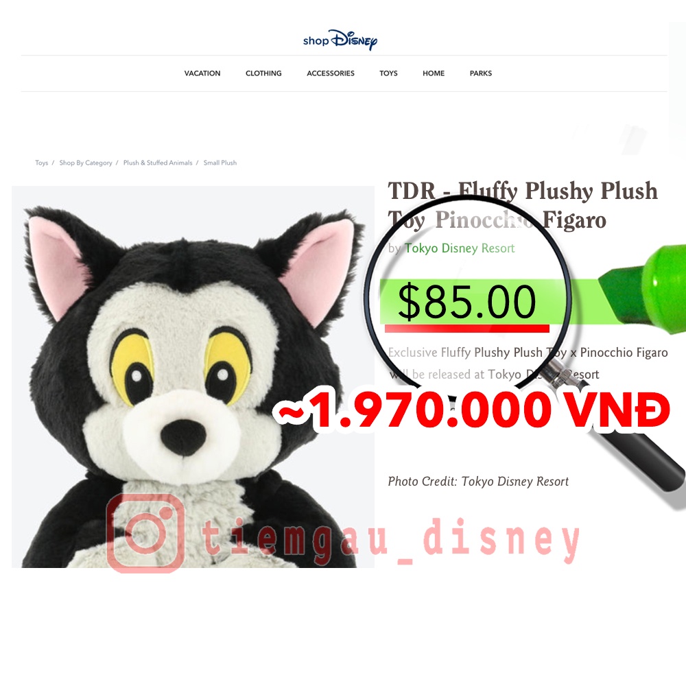 Gấu bông chú mèo Figaro lông mịn, mềm mại trong phim Pinocchio - Disney