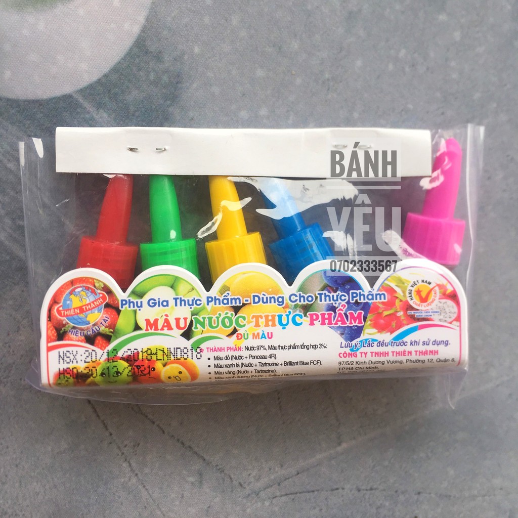 [Mã 77FMCGSALE1 giảm 10% đơn 250K] Màu nước thực phẩm Thiên Thành - set 5 màu