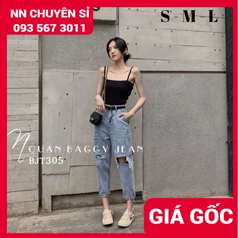 QUẦN BAGGY JEAN RÁCH BJT305 ⚡ẢNH THẬT⚡ QUẦN BAGGY 9 TẤC ⚡ QUẦN JEAN NỮ