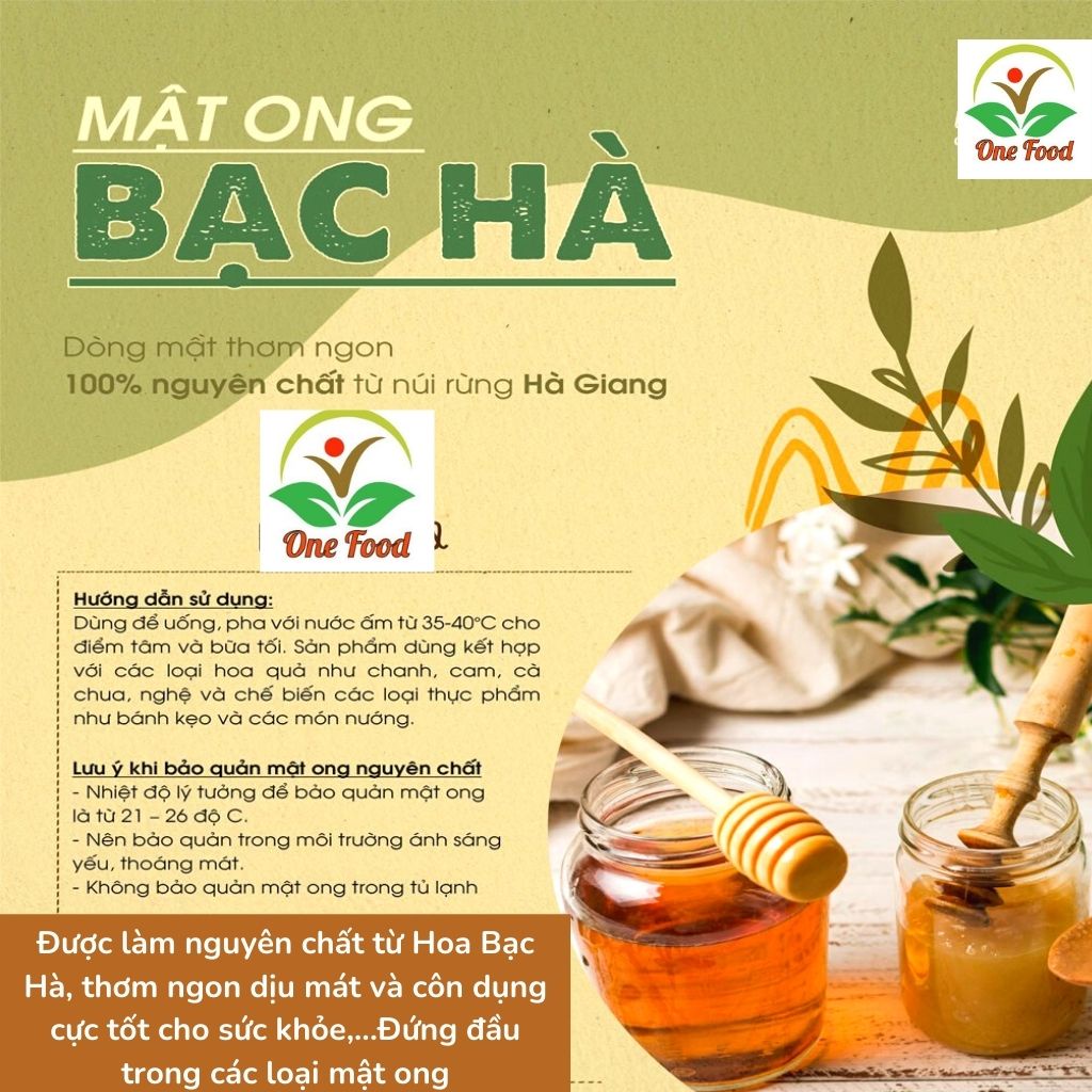 Mật ong Bạc Hà Nguyên Chất Chuẩn Loại 1 - MẬT ONG RỪNG Ngon Rất Tốt Cho Sức Khỏe 100ml, OneFood68