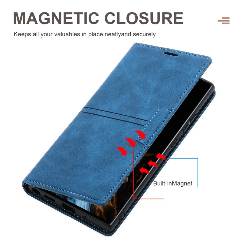 Ốp Điện Thoại Da Gập Nam Châm Có Ngăn Đựng Thẻ Cho Samsung Note 8 9 10 Plus 20 S22 Ultra S10 Lite A91 A81